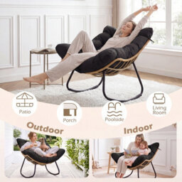 Costway Outdoor Papasan Rocking Chair Oversized Pe Wicker Patio Egg Chair With Thick Cushion-Black - thumbnail 6