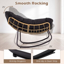 Costway Outdoor Papasan Rocking Chair Oversized Pe Wicker Patio Egg Chair With Thick Cushion-Black - thumbnail 5