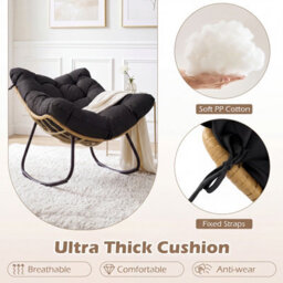 Costway Outdoor Papasan Rocking Chair Oversized Pe Wicker Patio Egg Chair With Thick Cushion-Black - thumbnail 9
