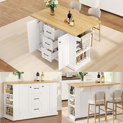 Btm Mobile Kitchen Island 120X45X90Cm, Foldable Countertop, Double-Sided 3-Tier Storage Rack, 3 Drawers And Lockable Wheels - image 1