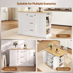 Btm Mobile Kitchen Island 120X45X90Cm, Foldable Countertop, Double-Sided 3-Tier Storage Rack, 3 Drawers And Lockable Wheels - thumbnail 6