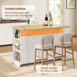 Btm Mobile Kitchen Island 120X45X90Cm, Foldable Countertop, Double-Sided 3-Tier Storage Rack, 3 Drawers And Lockable Wheels - thumbnail 7