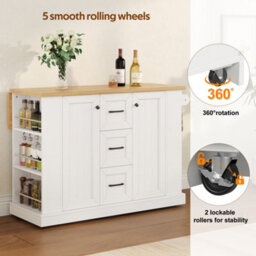Btm Mobile Kitchen Island 120X45X90Cm, Foldable Countertop, Double-Sided 3-Tier Storage Rack, 3 Drawers And Lockable Wheels - thumbnail 8