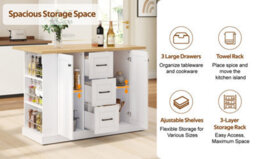 Btm Mobile Kitchen Island 120X45X90Cm, Foldable Countertop, Double-Sided 3-Tier Storage Rack, 3 Drawers And Lockable Wheels - thumbnail 9