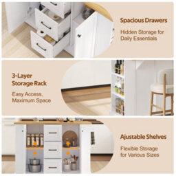 Btm Mobile Kitchen Island 120X45X90Cm, Foldable Countertop, Double-Sided 3-Tier Storage Rack, 3 Drawers And Lockable Wheels - thumbnail 5