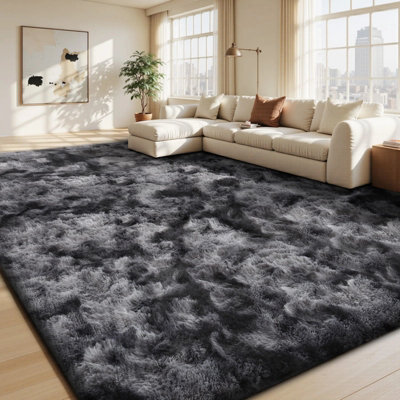 Large Soft Shaggy Rug Dark Grey - image 1