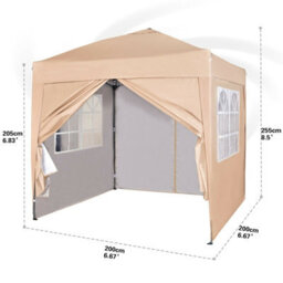 Mcc Direct Gazebo 2X2 Pop Up Garden Party Tent 2M X 2M Marquee Canopy With Sides Beige - thumbnail 3