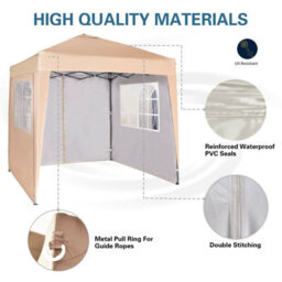Mcc Direct Gazebo 2X2 Pop Up Garden Party Tent 2M X 2M Marquee Canopy With Sides Beige - thumbnail 2