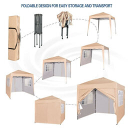 Mcc Direct Gazebo 2X2 Pop Up Garden Party Tent 2M X 2M Marquee Canopy With Sides Beige - thumbnail 4