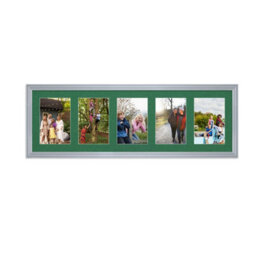 AK Frames 26X8 Silver Classic Multi Photo Frame With Emerald Mount - Holds 5 Apertures (5X) 6X4 Photos