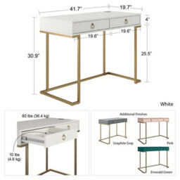 Dorel Camila Writing Desk In White / Golden - thumbnail 8