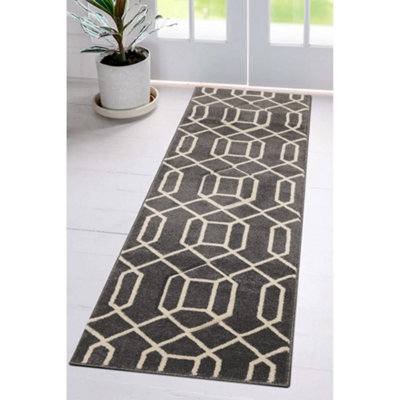 Melrose Geometric Charcoal Patterned Shape Design Indoor Medium Area Runner Rug 060/200Cm - image 1