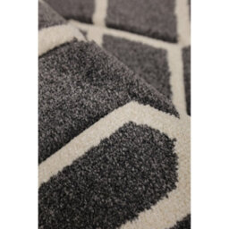 Melrose Geometric Charcoal Patterned Shape Design Indoor Medium Area Runner Rug 060/200Cm - thumbnail 2