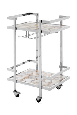 Orsina White Agate Drinks Trolley,two Tier Serving Trolley,kitchen Storage Trolley,bar Trolley With Glass Holders - image 1