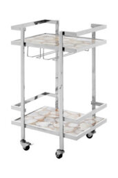 Orsina White Agate Drinks Trolley,two Tier Serving Trolley,kitchen Storage Trolley,bar Trolley With Glass Holders - thumbnail 1