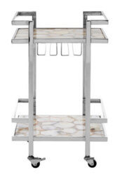 Orsina White Agate Drinks Trolley,two Tier Serving Trolley,kitchen Storage Trolley,bar Trolley With Glass Holders - thumbnail 3