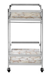 Orsina White Agate Drinks Trolley,two Tier Serving Trolley,kitchen Storage Trolley,bar Trolley With Glass Holders - thumbnail 2