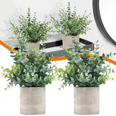 CLEFFNS 2Pcs Mini Potted Plants Artificial Eucalyptus Faux Herbs Small House Plants For Indoor Greenery Tabletop Decor Centerpiece - image 1