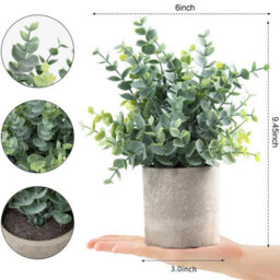 CLEFFNS 2Pcs Mini Potted Plants Artificial Eucalyptus Faux Herbs Small House Plants For Indoor Greenery Tabletop Decor Centerpiece - thumbnail 7