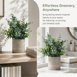 CLEFFNS 2Pcs Mini Potted Plants Artificial Eucalyptus Faux Herbs Small House Plants For Indoor Greenery Tabletop Decor Centerpiece - thumbnail 8