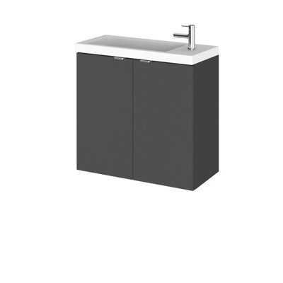 Hudson Reed Fusion 600mm Wall Hung 2 Door Vanity Unit, Gloss Grey Vanity Unit - image 1