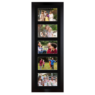 AK Frames 26X8 Matte Black Modern Multi Photo Frame With Black Mount - Holds 5 Apertures (5X) 6X4 Photos - image 1