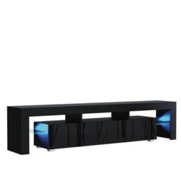 Tv Unit Nova 200Cm - Black With Gloss Doors And Led Lights - thumbnail 9