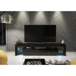 Tv Unit Nova 200Cm - Black With Gloss Doors And Led Lights - thumbnail 5