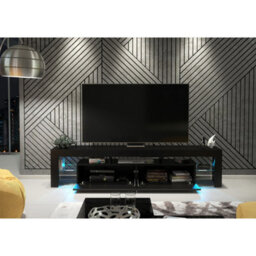 Tv Unit Nova 200Cm - Black With Gloss Doors And Led Lights - thumbnail 6