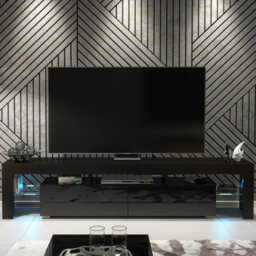Tv Unit Nova 200Cm - Black With Gloss Doors And Led Lights - thumbnail 4