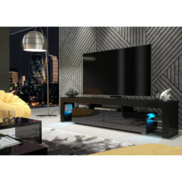 Tv Unit Nova 200Cm - Black With Gloss Doors And Led Lights - thumbnail 2