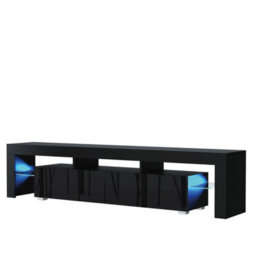 Tv Unit Nova 200Cm - Black With Gloss Doors And Led Lights - thumbnail 7