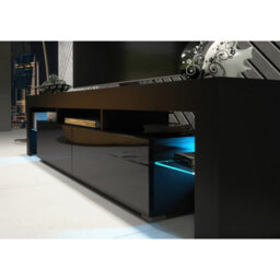 Tv Unit Nova 200Cm - Black With Gloss Doors And Led Lights - thumbnail 3