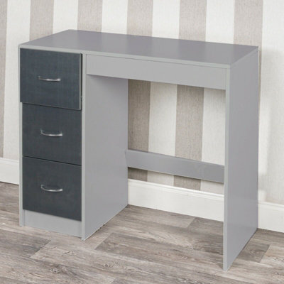 Urbn-Living Urbnliving Height 79.5Cm 3 Drawer Wooden Bedroom Dressing Computer Work Table Desk Grey Carcass And Black Drawers Jewellery - image 1
