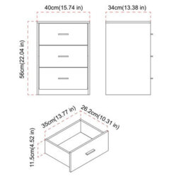 Urbn-Living Urbnliving Height  79.5Cm 3 Drawer Wooden Bedroom Dressing Computer Work Table Desk Grey Carcass And Black Drawers Jewellery - thumbnail 5