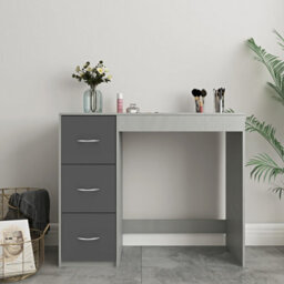 Urbn-Living Urbnliving Height  79.5Cm 3 Drawer Wooden Bedroom Dressing Computer Work Table Desk Grey Carcass And Black Drawers Jewellery - thumbnail 2