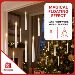 Zazzora 15Cm 20 Pack Floating Led Candles White Warm Glow Battery Operated With Remote Control Halloween Christmas Tree Indoor Decoration - thumbnail 7