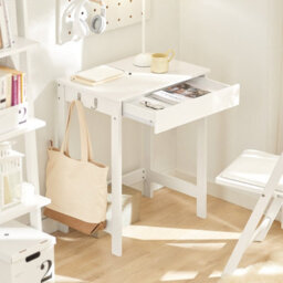 Sobuy Fwt43-W, Study Table Small Desk Wooden Compact Computer Desk For Home Office With Drawer And Hooks Space, White - thumbnail 4