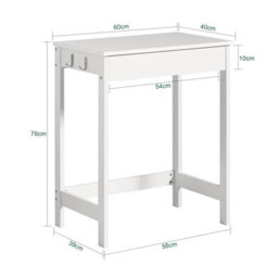 Sobuy Fwt43-W, Study Table Small Desk Wooden Compact Computer Desk For Home Office With Drawer And Hooks Space, White - thumbnail 3