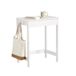 Sobuy Fwt43-W, Study Table Small Desk Wooden Compact Computer Desk For Home Office With Drawer And Hooks Space, White - thumbnail 9