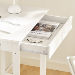 Sobuy Fwt43-W, Study Table Small Desk Wooden Compact Computer Desk For Home Office With Drawer And Hooks Space, White - thumbnail 8
