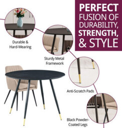 Hallowood Furniture Finley Small Round Dining Table In Black Finish With 2 Light Brown Fabric Armed Chairs - thumbnail 2
