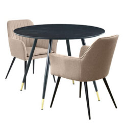 Hallowood Furniture Finley Small Round Dining Table In Black Finish With 2 Light Brown Fabric Armed Chairs - thumbnail 8