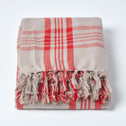 Homescapes Grey & Red Tartan Check Sofa And Bed Throw, 150 X 200 Cm - thumbnail 2