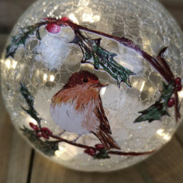 Samuel Alexander 15Cm Battery Operated Light Up Robin Crackle Glass Ball With 12 Warm White Leds - thumbnail 9