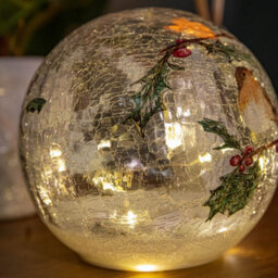 Samuel Alexander 15Cm Battery Operated Light Up Robin Crackle Glass Ball With 12 Warm White Leds - thumbnail 3