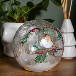Samuel Alexander 15Cm Battery Operated Light Up Robin Crackle Glass Ball With 12 Warm White Leds - thumbnail 6