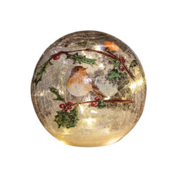 Samuel Alexander 15Cm Battery Operated Light Up Robin Crackle Glass Ball With 12 Warm White Leds - thumbnail 7