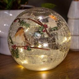 Samuel Alexander 15Cm Battery Operated Light Up Robin Crackle Glass Ball With 12 Warm White Leds - thumbnail 4