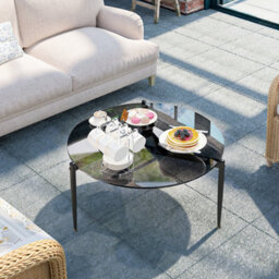 Artloge 80Cm Modern Round Tempered Glass Coffee Table With Black Metal Legs Living Room Furniture - thumbnail 7